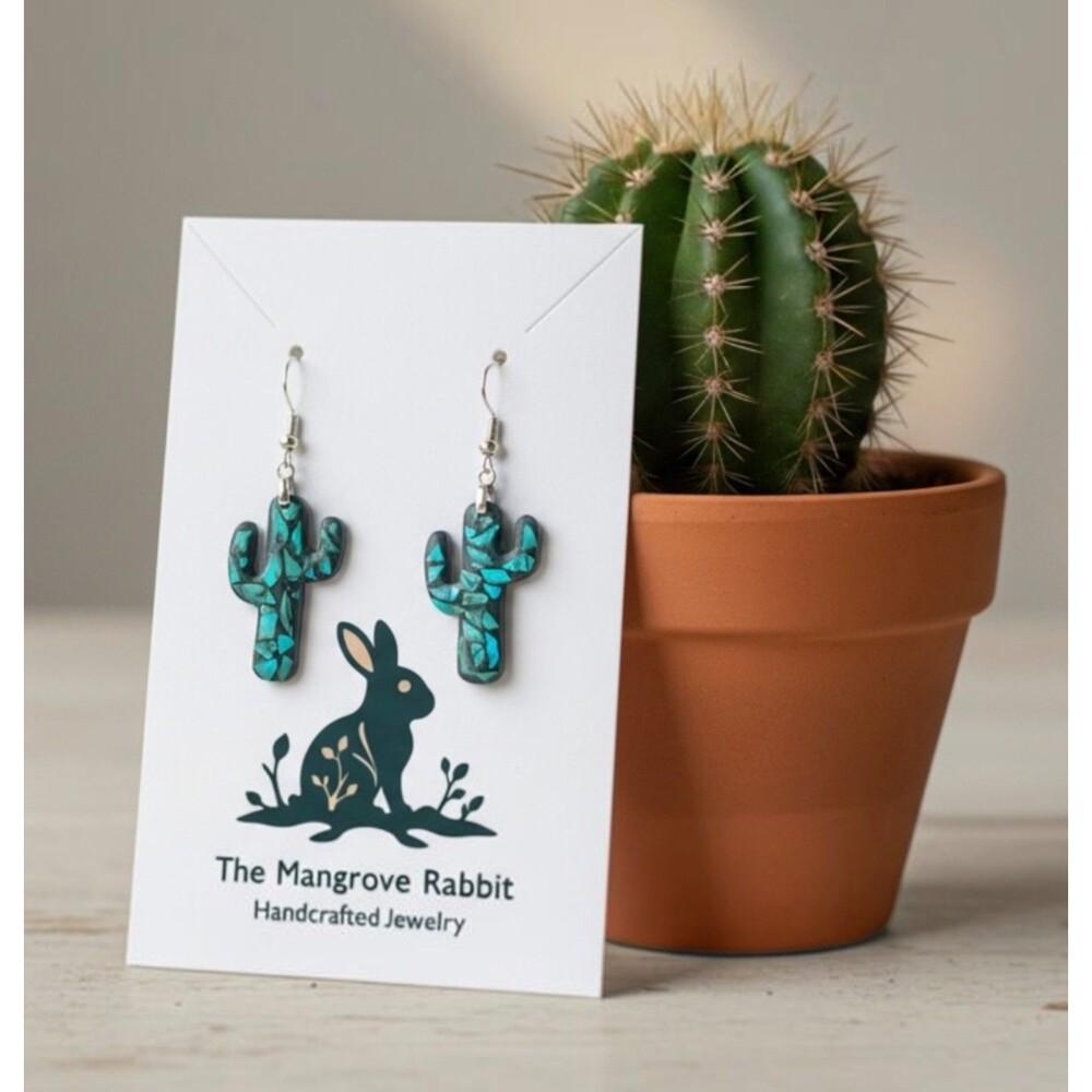 Faux Turquoise Saguaro Cactus Polymer Clay Dangle Southwestern Earrings